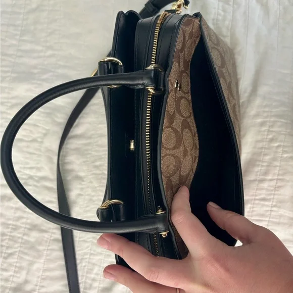 Coach Signature Canvas Satchel in Brown with Black Trim - Picture 13 of 16